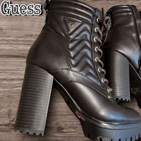 Preowned EUC GUESS Quilted Lace-Up Platform Heeled Boots – Size 5.5M - Picture 4 of 11